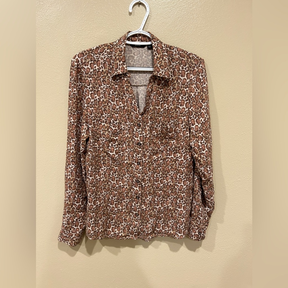 Betabrand Ruth Bader Ginsburg RBG Leopard BrownLong Sleeve Button Up Size S EUC
